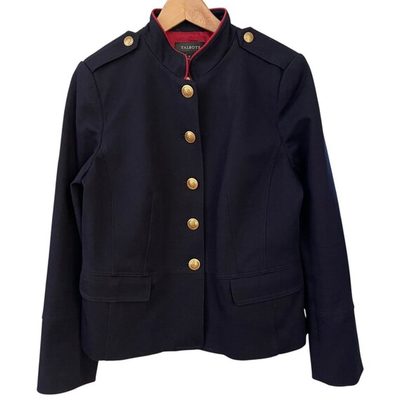 Talbots Women Military Jacket Size 12 Black Gold Button Preppy Academia Classic - Picture 3 of 10